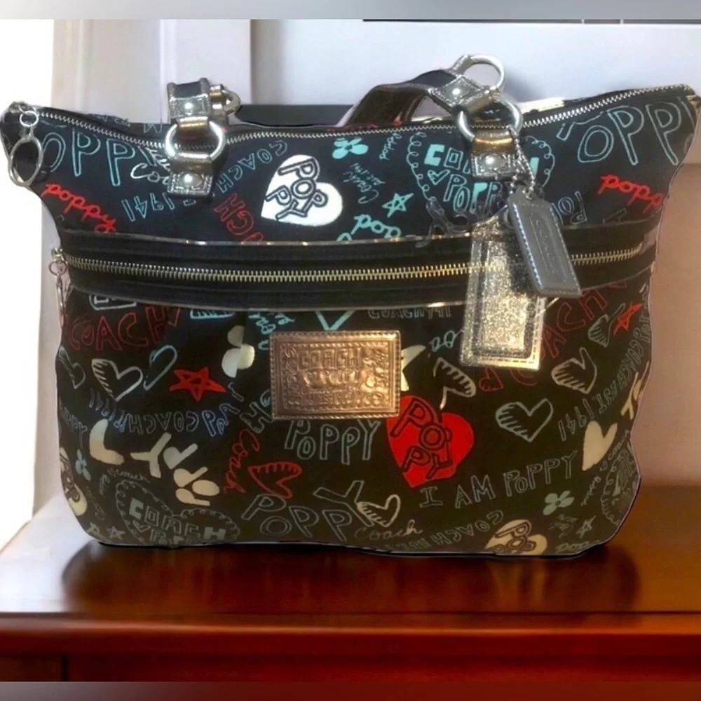 Coach Poppy Black Multicolor Tote